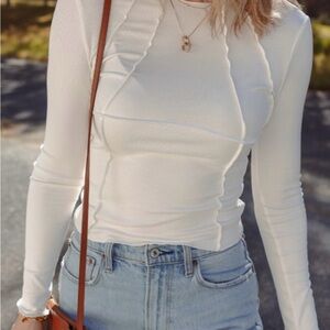 Apple Boulevard Long Sleeve Ribbed Seam Detail Top.